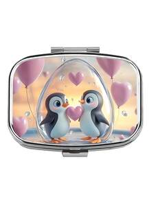 1pc Owl, Puppy, Fox, Cat Pattern Printed Square Pill Box, 2 Compartment Portable Pill Case For Pocket Or Wallet, Decorative Metal Medicine Vitamin Storage Box For Pocket, Wallet, Travel, Unique Gift - Multicolor - View 17