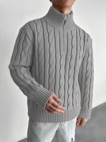 1pc Men's Solid Color Turtleneck Half-Zip Knit Sweater, Fashionable For Commuting, Sports, Streetwear, Hiking, Workout, Casual, Loose Fit, Retro Style, Autumn/Winter