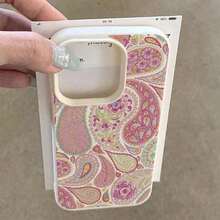 Litchi Pattern White Cashew Pattern For IPhone 16 PRO MAX/14/16 PLUS/15/13P/12/11 Durable Anti-Fall Protective Case High Value TPU Mobile Phone Case - 白色 - 查看 5