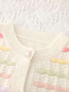 2 件女童条纹开衫和裙子套装，时尚设计优雅秋冬装，儿童礼物节日服装 - 白色 - 查看 3