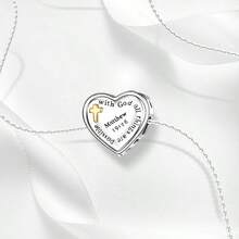 1 pieza Colgante con cruz y corazón plateado en plata de ley 925, adecuado para pulsera, collar DIY y uso diario de mujer