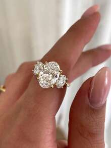 1pc S925 Sterling Silver 3-Zirconia Stone Ring, Women's Wedding/Engagement/Eternity Ring, Exquisite Jewelry Gift - Triple Oval Ring - View 2