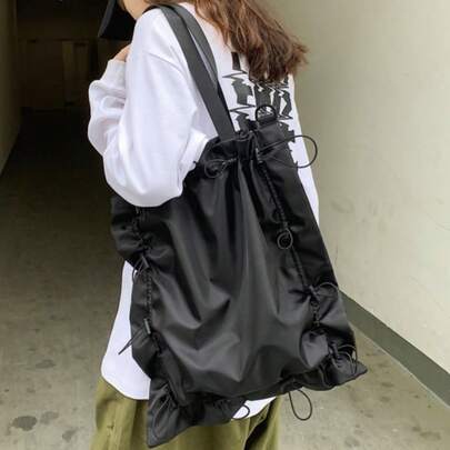 새로운 캐주얼 패션 개성있는 다용도 매력적인 솔리드 컬러 끈 주름 클라우드 토트백, 대용량 토트백/통학 및 출퇴근용 숄더백