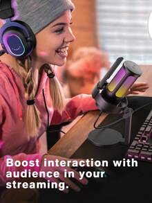 Micro chơi game AmpliGame, Micro USB cho PC để phát trực tuyến, podcast, thu âm, Micro condenser để bàn cho máy tính, có điều khiển RGB, nút tắt tiếng cảm ứng, giắc cắm tai nghe, màng lọc âm, chân đế - FIFINE A8 - màu đen - Xem 8