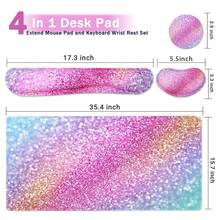 Large Keyboard Mouse Pad Set, Extended Mouse Pad+Keyboard Wrist Rest Support, Memory Foam Ergonomic Easy Typing, 4Pcs (35.4*15.9 In) Desk Pad Set For Home Office Study Game - Colorful-671326 - Colorfulsands - View 3