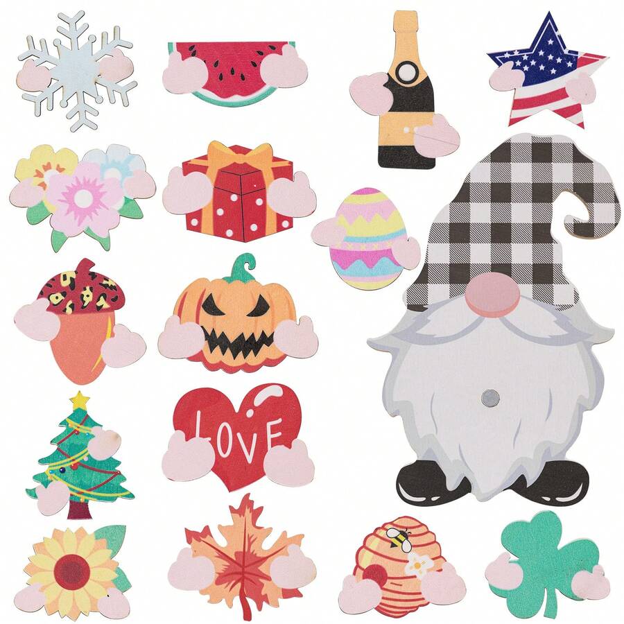 Bandeja decorativa de madera intercambiable con capas para la decoración estacional del 4 de julio, decoración navideña DIY con cartel magnético desmontable de bienvenida, para la decoración del hogar en días festivos