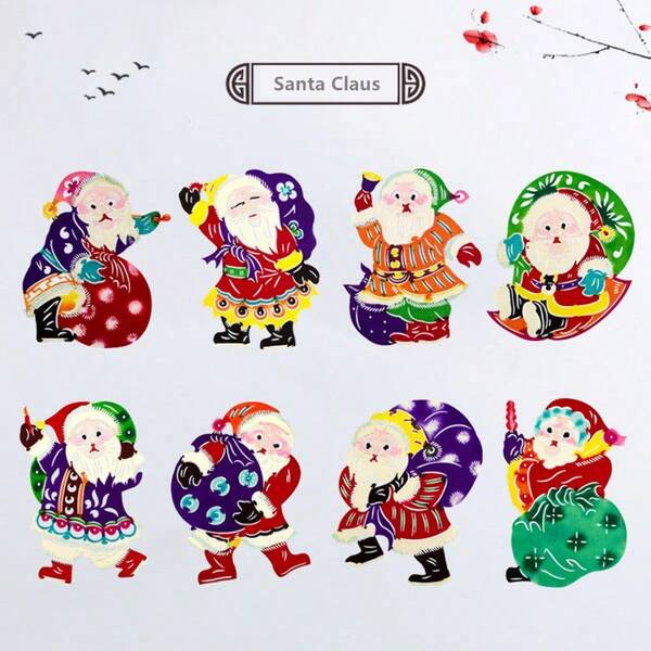 ديكور الغرفة، ديكور المنزل، تراث ثقافي غير مادي صيني باللون الأحمر ملصقات قص ورقي لنافذة واحدة بتصاميم سانتا كلوز والفراشات والأبراج الاثني عشر والباندا. تصاميم متعددة مناسبة لجو الأعياد والهدايا. ديكور غرفة النوم وديكور المطبخ وملصقات الحائط