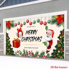 1pc 2D Flat Christmas Outdoor Atmosphere Garage Door Hanging Tapestry, Full Polyester Printed Villa Warehouse Holiday Party Daily Decor Matching Hanging Cloth