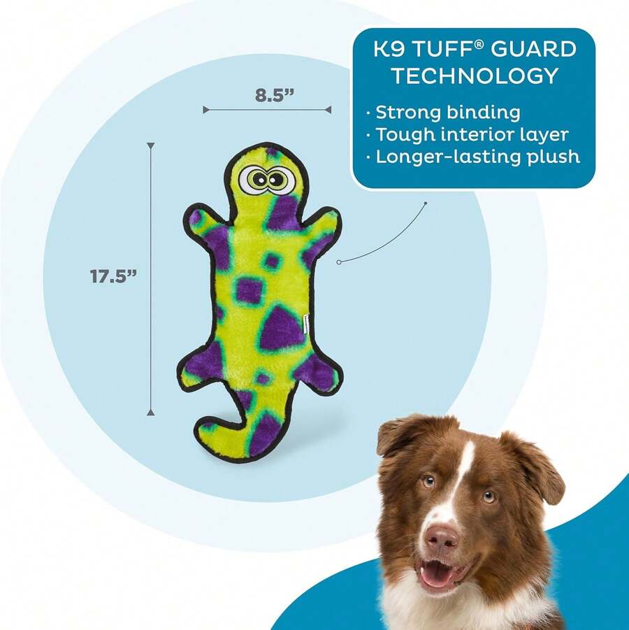 Durablez By Outward Hound: Large Green Gecko Tough Plush Dog Toy, Stuffing-Free Squeaky Interactive