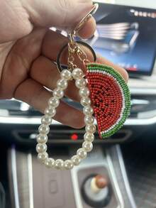 Handmade Beaded Watermelon Keychain Fashion Faux Pearl Chain Bag Charm Summer Fresh Decorative Accessory Bead Inlaid Bead Handmade Nail Beads Y2K - Multicolor - View 5