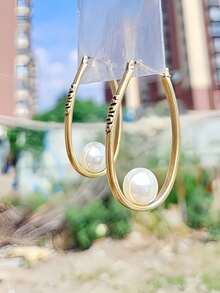 2 Stücke Vintage-Stil Buchstaben & Perlen Dekor abgenutzte Creolen, modisch & personalisiert, geeignet für den täglichen Gebrauch von Frauen und als Geschenk