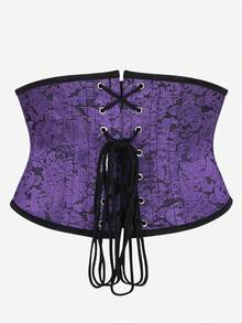 Underbust Corset Steampunk Gothic Punk Style Short Waist Trainer Cincher, Palace Bodice Waist Cincher With Hook And Buckle Closure - Purple - View 2