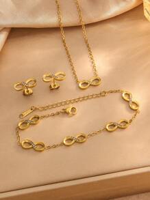 1 Set Fashionable Stainless Steel Jewelry Set With Infinity Symbol Elements, Suitable For Women's Daily Wear Or As Holiday Gift For Friends