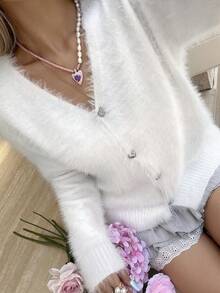 Áo khoác cardigan nữ màu trơn thanh lịch kiểu retro lãng mạn, tay dài, cài cúc, cổ lông giả, cổ chữ V, thích hợp cho tiệc trà, đi học, dự tiệc, hẹn hò, mặc hàng ngày, du lịch, đầu xuân, mọi mùa. Màu trắng. - trắng - Xem 6