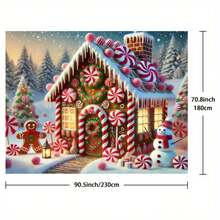 2D Charming Gingerbread House Christmas Photography Backdrop - Includes Candy Canes, Snowman And Lollipops - Suitable For Holiday Shooting And Holiday Decoration, Best Choice For Christmas