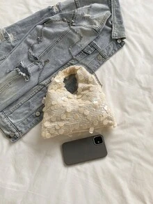 1个优雅闪亮亮片简约小手提包，适合晚宴、盛会、婚礼等场合。 - 米色 - 查看 9