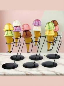 1 Piece Ice Cream Cone Stand, Ice Cream Display Stand, Iron Metal Cone Stand, Fun Waffle Stand, Single Ice Cream Cone Service, Simple Iron Art Ice Cream Storage Stand, Cone Sundae Crispy Display Stand, Restaurant Cold Drink Shop Display Stand