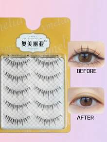 五对一体式假睫毛，细腻有弹性，配有细长黑色手柄，不刺激，睫毛下垂者的必备品，约会和旅行的必备品。 - 彩色 - 查看 1