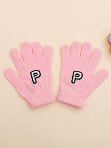1 Pair Baby Girl Pink Letter Pattern Gloves, Fashionable & Cute, Soft & Warm, Suitable For 1-3 Years Old Girls Everyday Use In Autumn/Winter - Pink - View 20