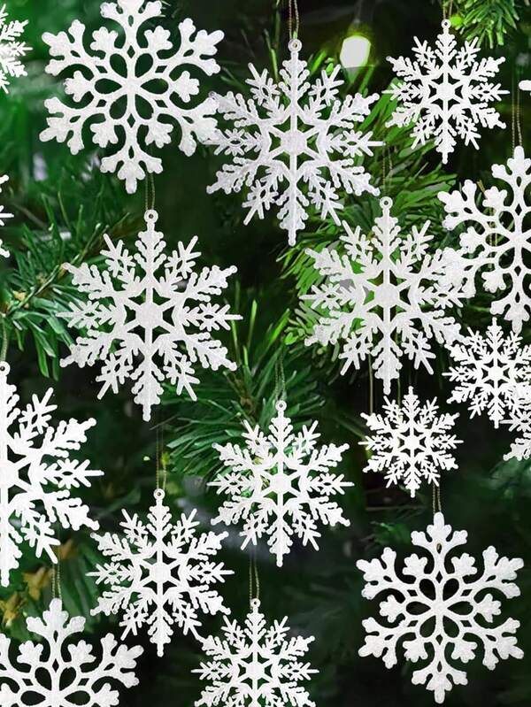 36 Pcs- Christmas Snowflake Ornaments , Christmas Tree Decoration Pendant, Plastic Glitter Snow Flakes Ornaments For Winter Christmas Tree Decorations Size Varies Craft Snowflakes,Christmas Indoor Winter Wonderland Decor,Suitable For Christmas Party Birthday And Family Reunion Holiday Decoration ﻿ Home Decor Christmas Decorations Room Decor