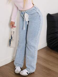 Women's Mid Rise Wide Leg Jeans Baggy Boyfriend Denim Pants Y2K 90s Vintage Style Loose Fit Trousers For Casual Streetwear - Rửa nhẹ - Xem 5