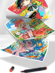 1 buc 60 de culori cu vârf dublu, markeri permanenți pe bază de ulei pentru studenți, design anime, pictură, desen, potrivit pentru școala elementară, copii, grădiniță