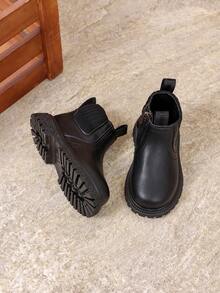 最新时尚儿童短靴，幼儿鞋平底侧拉链春秋季新款真皮男童靴女童靴婴儿靴 - 黑色 - 查看 6