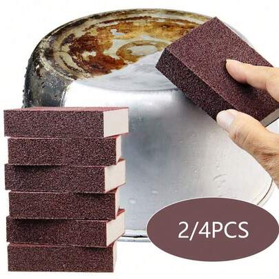4/2pcs Set Magic Sponge Eraser, Emery Rust Cleaning Brush, Stain Remover Cleaner, Suitable For Kitchen, Bathroom, Household Items