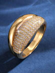 1 件装时尚奢华大号椭圆形锆石戒指，适合女士订婚结婚戒指，珠宝首饰，奢华礼服 - 金黃色 - 查看 7