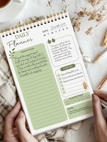 BUBU 1pc Spiral Daily Planner To Do List Notepad - Undated Goals Planning Pad With Hourly Schedule Tear-Off Notepad,Stationery Office School Supplies Back To School - Green - View 4