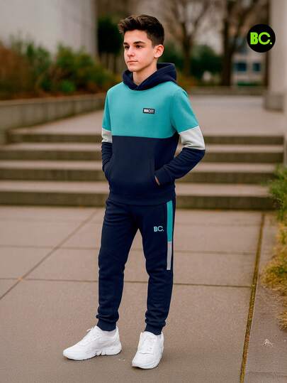 Big City Conjunto niño ropa infantil juvenil sudadera capucha manga larga pants jogger bolsillos cintura elástica ajuste cómodo moda urbana casual deportiva escolar exterior interior frío entrenamiento paseo viaje descanso invierno otoño primavera 6 8 10 12 14 16 años moderno estilo cómodo versátil