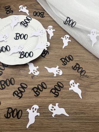 100 件鬼魂 BOO 五彩纸屑万圣节鬼魂桌面五彩纸屑装饰快乐嘘声日闪光万圣节主题婴儿淋浴儿童生日派对装饰