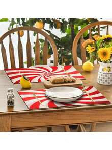 4pcs/1pc Red & White Candy Stripe Pattern Printed Placemats & Coasters, Christmas Holiday Dining Table Decor, Suitable For Restaurant, Coffee Table, Home Decor, New Year Party And Daily Use