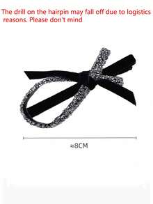 1pc Velvet Rhinestone Bowknot Hair Clip, Elegant Side Bangs & Messy Hair Half Clamp Hair Accessory Valentines,Hair Barrettes Hair Clips Hair Claws, Winter Outfit For Women, Bows, Cute, Looks Of Party, Hair Accessories - Black - View 6