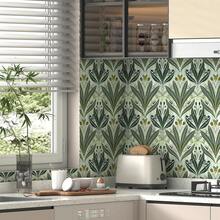 Green Leaf Wallpaper Modern Peel And Stick Wallpaper 17.3"X78.8" Botanical Contact Paper For Cabinets Waterproof Self Adhesive Wall Paper Removable Wallpapers Drative Neutral Wallpapers For Bedroom