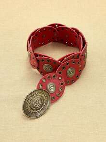 1pc Women's Fashionable Boho Style PU Faux Leather Round Buckle Waist Belt, Suitable For Daily Wear Summer, School Fall, Autumn, Halloween - Cà phê 2 - Xem 4