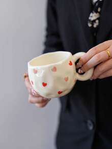 1pc Ins Style Hand-Painted Cherry & Strawberry Ceramic Cup, Asymmetrical Embossed Body, Breakfast Coffee Mug, Girly Desktop Water Cup, Party Afternoon Tea Cup, Red Tea Cup, Large Capacity Water Mug, Coffee Cup - Multicolor - View 17