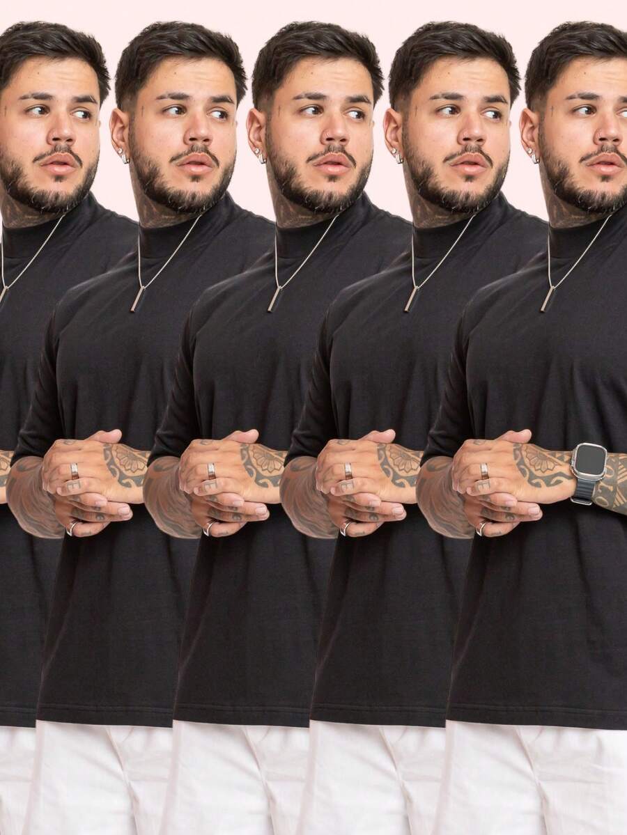 Kit Of 5 Premium Men's Oversized T-Shirts, Trap Street Style,  Bodybuilder, Father's Day - 5 người da đen - Xem 1