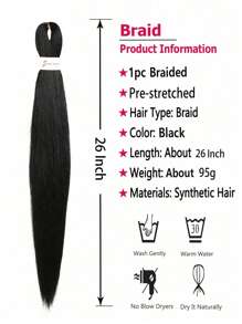 18-36 Inch Pre-Stretched Black Braiding Hair Extensions, Synthetic Braiding Wigs, Crochet Braiding Wigs, Natural Easy Crochet Wigs, Yaki Straight Synthetic Hair Extensions, For Women - Black - View 2