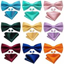 3 件男士领结黄粉紫金色预扎手帕袖扣套装婚礼领带礼物 - 彩色 - 查看 8