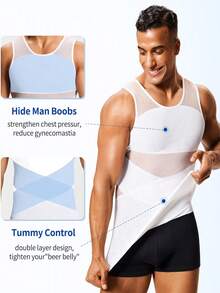 Body Shaper Compression Vest Undershirt Seamless Waist TrainerTank Top Belly Control WorkoutShapewear Men Swear Slim Fit Menswear Socks - White - View 7