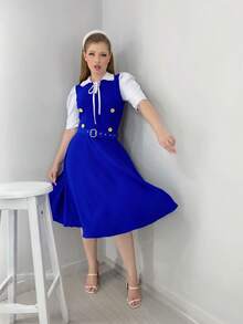 Gode Midi Dress With Tie And Buttons, Evangelical Fashion - 寶藍色 - 查看 2