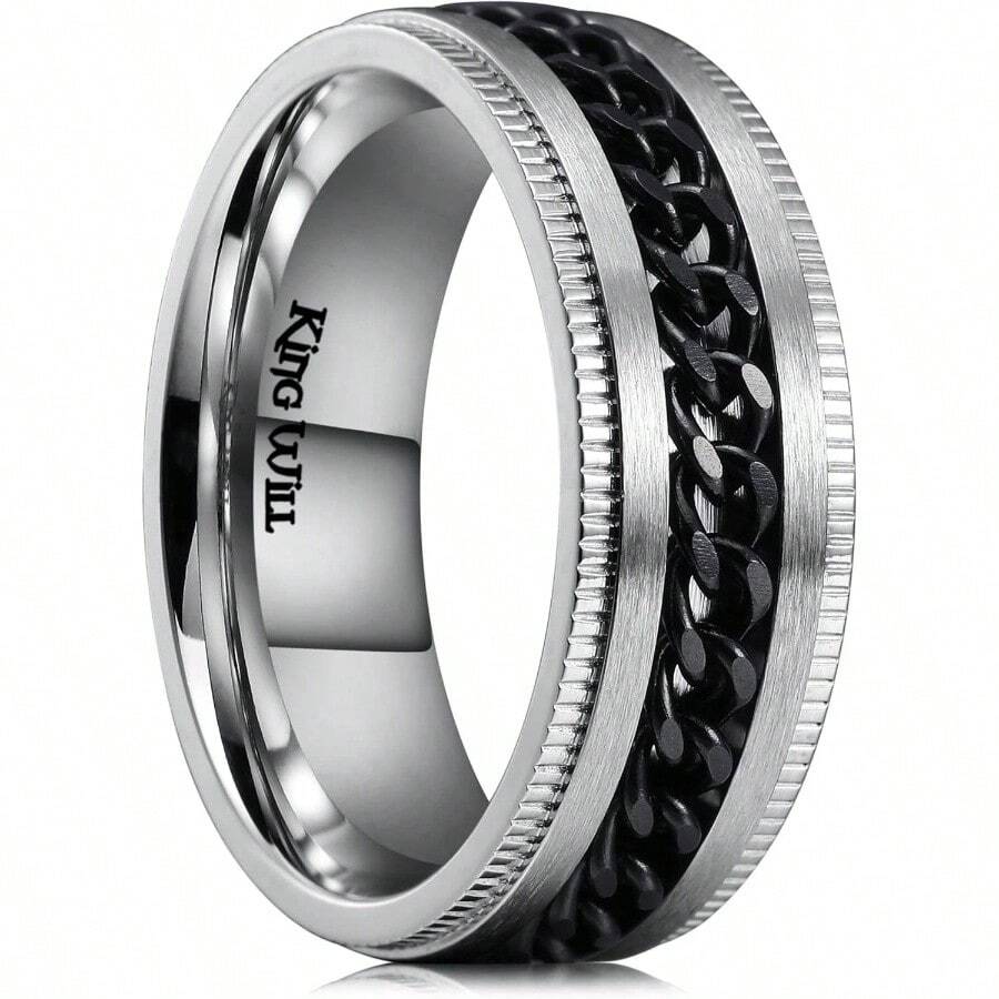 Anillo de acero inoxidable para hombres de 8 mm, anillo de cadena de acero inoxidable 316L, anillo de ansiedad sin estrés para hombres y mujeres, banda de boda fresca y cómoda, talla 4-14