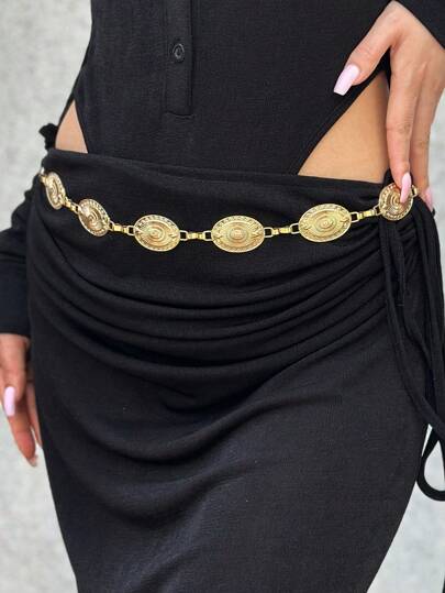 1 szt. Czeski owalny złoty łańcuszek na talię, modny damski dodatek do biżuterii, odpowiedni na Halloween, lato, jesień szkolną, jesienną sukienkę i strój dżinsowy