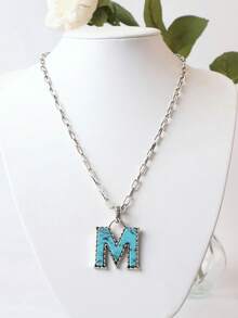 1pc Western Country Style Vintage Textured CCB Multicolor Leopard Print Black & White Plaid 26 Letter Minimalist Pendant Necklace, Sweater Chain