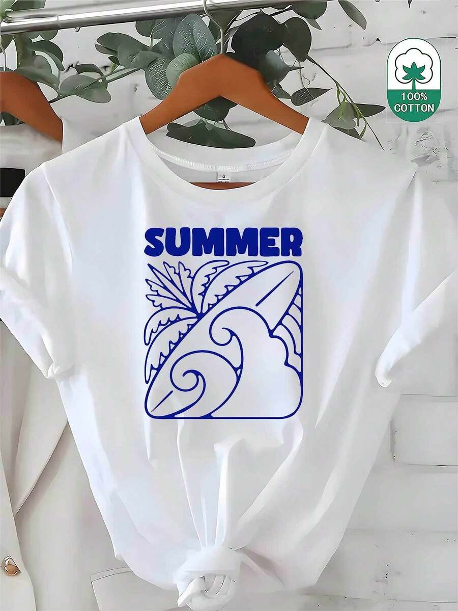 Graphic T-Shirt With Eric Carle's Caterpillar Theme, Heavyweight Pure Cotton Casual Digital Print T-Shirt, 220g T-Shirt, Gift, Summer, Unisex - 白色39 - 查看 1