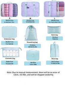 7 件/套多功能收纳袋，包括衣物整理袋、化妆包、服装袋、拉链袋、手提包、网袋、鞋袋、瓶袋、束口袋、通用袋、内衣袋、行李整理袋、珠宝袋、化妆袋、节省空间、便携式大容量旅行箱收纳袋，适合旅行、返校季、必备收纳袋