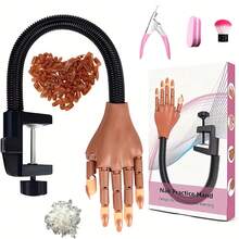 QWD Beginner & Advanced Nail Practice Hand Kit – Flexible Mannequin Hand For Nail Training, Fake Practice Hand With Movable Fingers, 200PCS Nail Tips, File, Brush & Clipper – Perfect For Nail Art Beginners & Professionals - 6合一套裝 - 查看 2