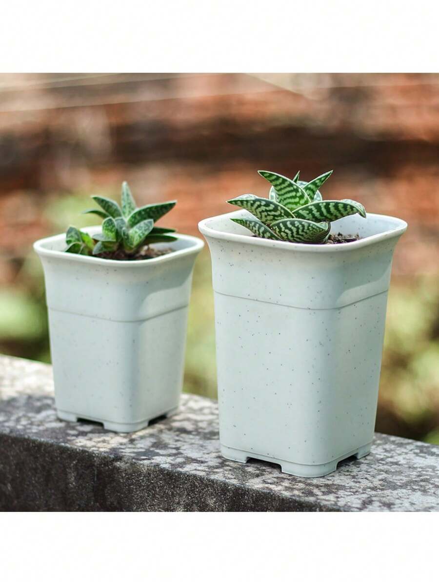 加厚磨砂方形高腰塑料花盆桌面摆件小花盆带排水种植盆小花盆 - 彩色 - 查看 1