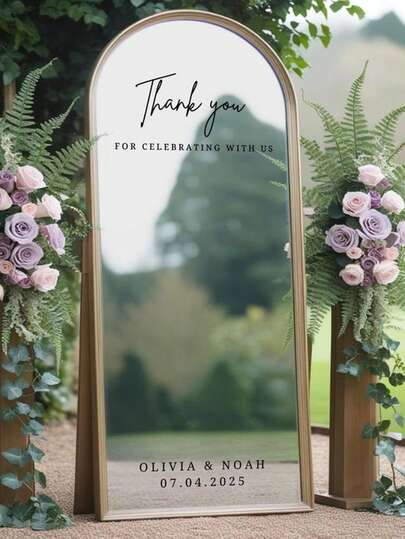 1pc- Custom Wedding Mirror Stickers, Welcome To Our Wedding Entrance Sign, Custom Vinyl Decal Sticker Mirror, Wedding Sign Decoration DIY Wedding Decal, Custom Mirror Engraving Decal Sticker, Wedding Items, Wedding Decoration, Anniversary, Birthday, Multi-Functional, Ideal Gifts For Him, For Anniversaries, For Valentine's Day, For Mother's Day, For Birthdays, For Father's Day, For Graduation, For Weddings, For Housewarming